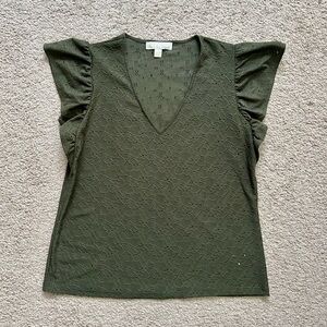 Michael Kors Green Ruffled Cap Sleeve Blouse